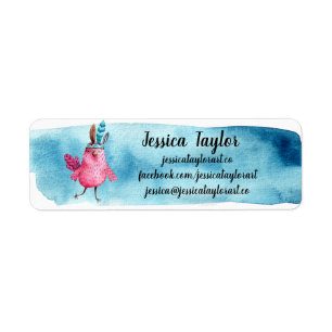 Aquarelle artistique Birdie rose personnalisable