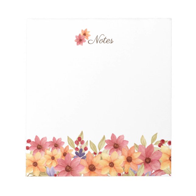 Aquarelle Autonomes Blooms Automne Bloc-notes pers (Devant)