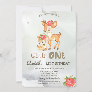 Aquarelle Baby Deer Flower Vert 1ère Invitation