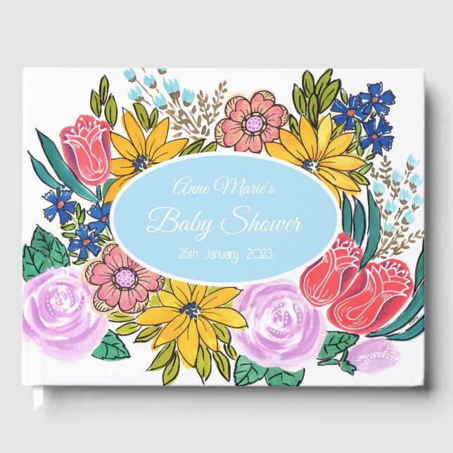Aquarelle Baby shower personnalisé Livre d'invité (Recto)