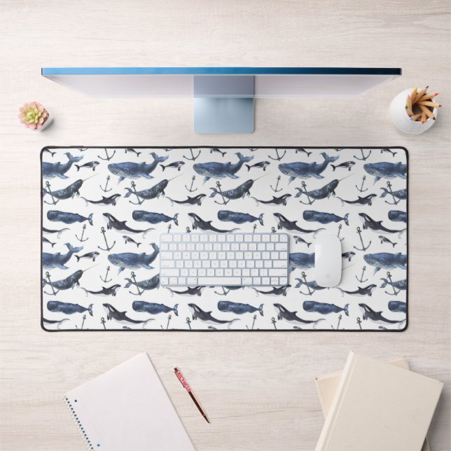 Aquarelle Baleine et Motif d'Ancres 2 (Bureau 1)