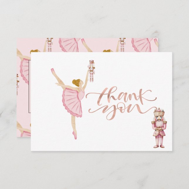 Aquarelle Ballerina Nutcrackers Carte de remerciem (Devant / Derrière)