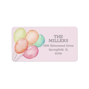 Aquarelle Balloirs Étiquette de adresse rose