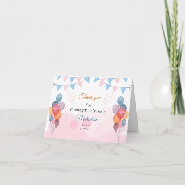 Aquarelle Balloon Anniversaire Carte de remercieme (Devant)