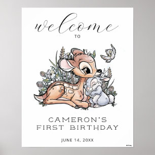 Aquarelle Bambi 1ère Affiche de bienvenue d'annive