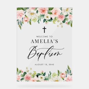 Aquarelle Baptême Floral Blanc et Blush