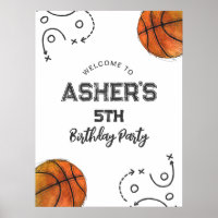 Aquarelle Basketball Anniversaire Bienvenue Poster