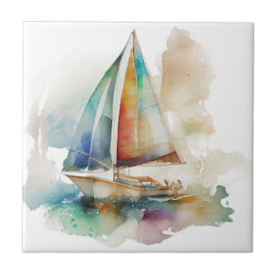 Aquarelle Bateaux à voile Carreaux en céramique