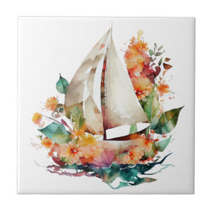 Aquarelle Bateaux à voile Carreaux en céramique