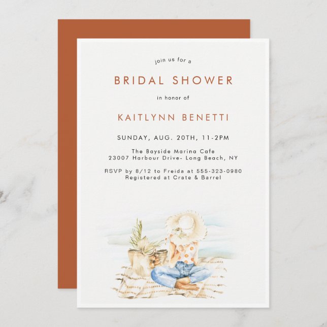 Aquarelle Beachside Bridal Douche Invitation (Devant / Derrière)