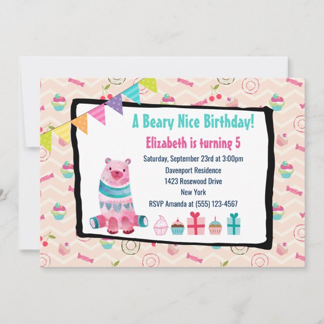Aquarelle Bear Beary Nice Anniversaire Invitation  (Devant)