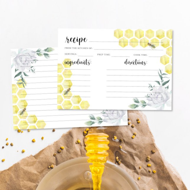 Aquarelle bee floral - carte de recette (Créateur téléchargé)
