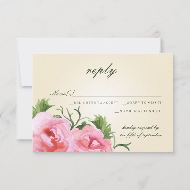Aquarelle Begonias Mariage floral RSVP (Devant)