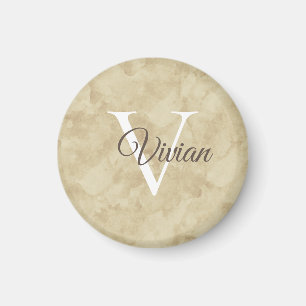 Aquarelle Beige Simple Sandy Monogramme Nom Aimant