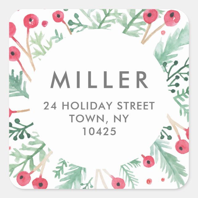 Aquarelle Berries Diamond Holiday Adresse Sticker (Devant)