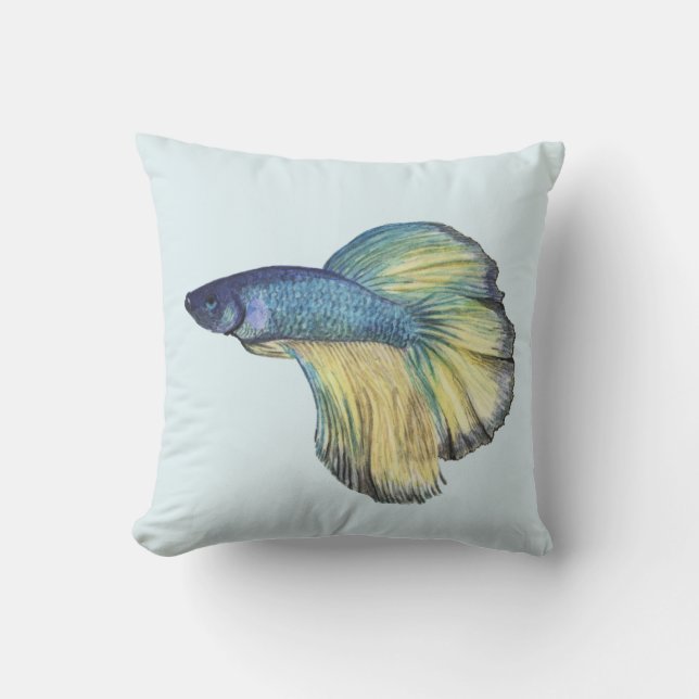 Aquarelle Bêta Bleu Poisson Lancer Oreiller (Recto)