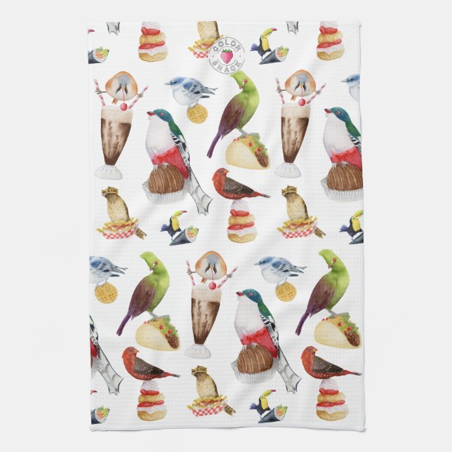 Aquarelle Birds on Snacks - Serviettes de cuisine (Vertical)