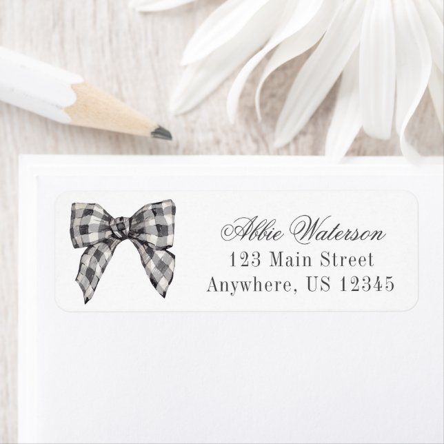 Aquarelle Black Buffalo Plaid Bow Adresse de retou (En situation)