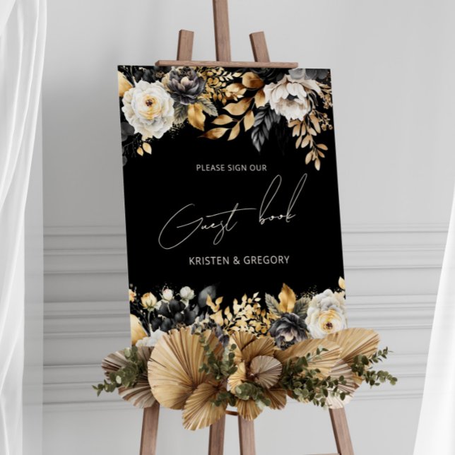 Aquarelle Black Gold Floral Mariage Poster (Créateur téléchargé)