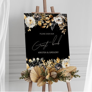 Aquarelle Black Gold Floral Mariage Poster