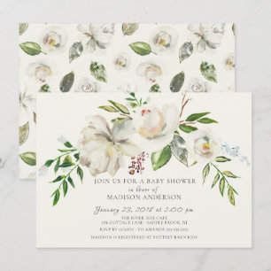Aquarelle blanc Baby shower floral Invitation