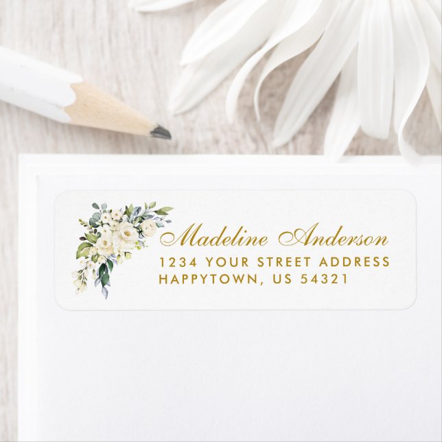 Aquarelle Blanc Floral Dusty Bleu Mariage Or (En situation)
