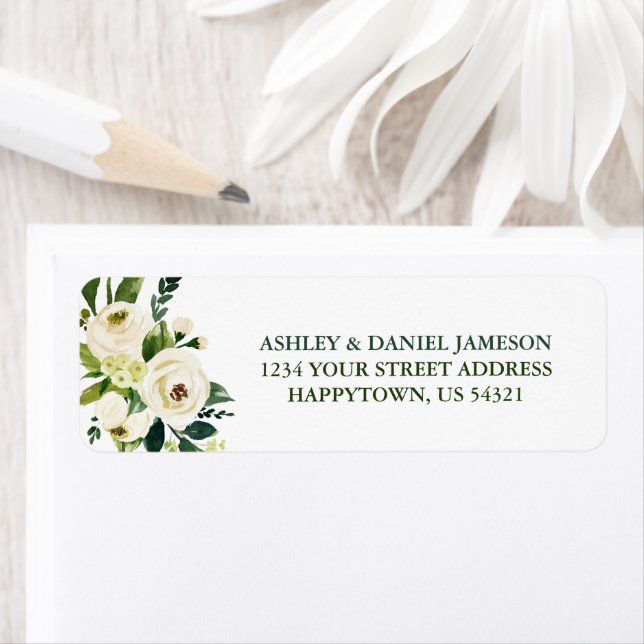 Aquarelle Blanc Floral Vert Adresse (En situation)