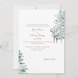 Aquarelle blanche Faire-part de mariage de cerfs d