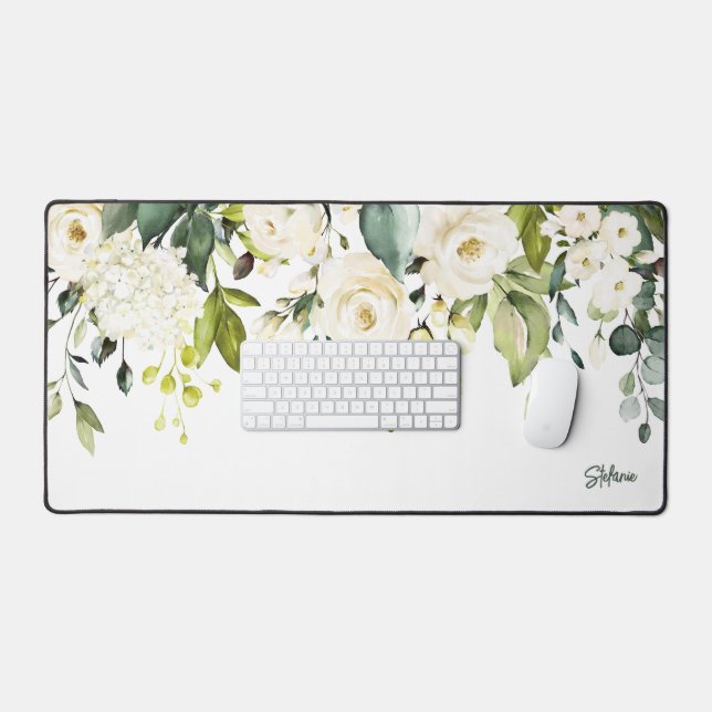 Aquarelle blanche Hydrangea et Roses Personnalisé (Clavier et souris)