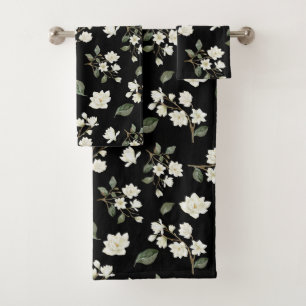 Aquarelle blanche Magnolia Motif noir