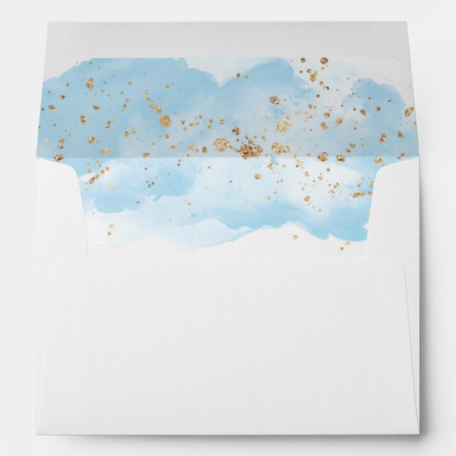 Aquarelle bleu bébé or blanc enveloppes 5x7 carte (Dos (Bas))