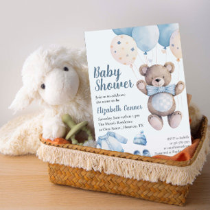 Aquarelle bleu bébé ours garçon douche Invitation