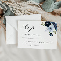 aquarelle bleu bleu floral marine carte RSVP
