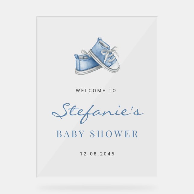 Aquarelle Bleu Chaussures bébé C'est un Baby showe (Recto)