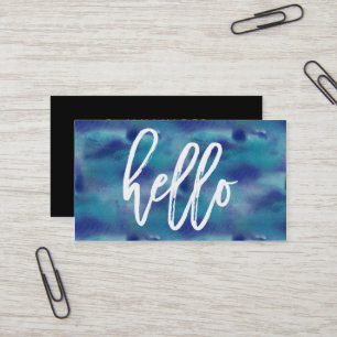 Aquarelle bleu chic Hello   Carte de visite