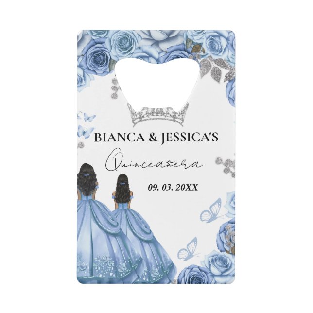 Aquarelle bleu Dusty Floral Twin Quinceañera (Devant)