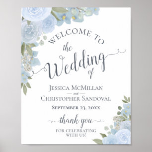 Aquarelle bleu Dusty Mariage Floral Affiche de bie
