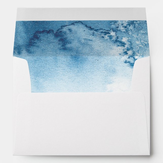 Aquarelle Bleu Enveloppe de mariage d'hiver (Dos (Bas))