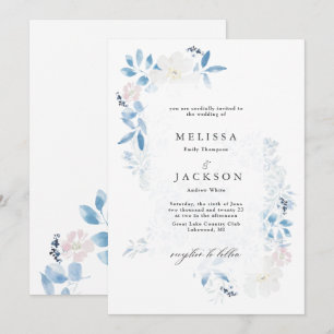 Aquarelle bleu et blanc Fleurs Invitation