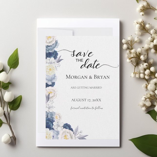 Aquarelle bleu et crème Invitation à la date (Créateur téléchargé)