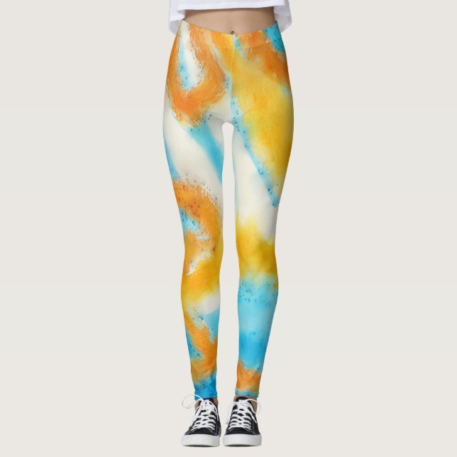Aquarelle bleu et or Aqua Leggings (Devant)