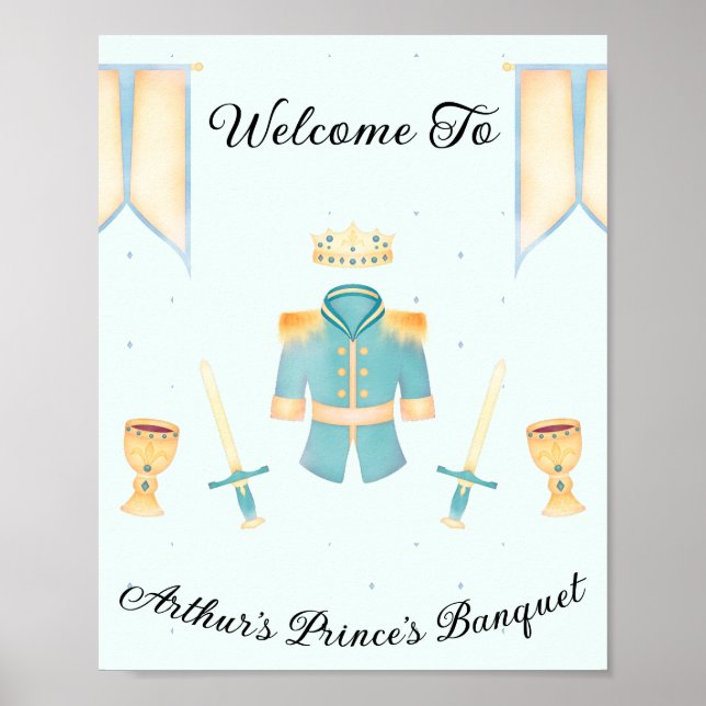 Aquarelle bleu et or Petite Affiche de bienvenue P (Devant)