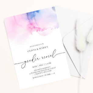 Aquarelle bleu et rose Genre Reveillez Invitation