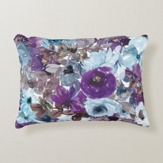 Aquarelle bleu et violet Coussin d'accents floraux
