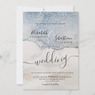Aquarelle Bleu Faire-part de mariage moderne