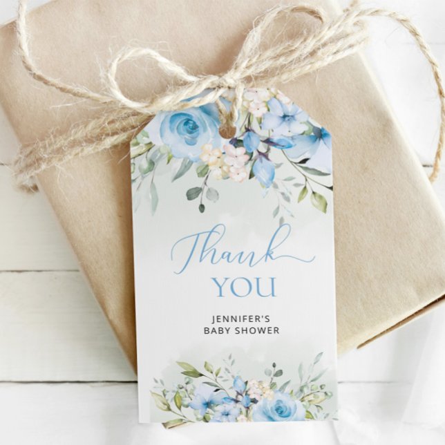 Aquarelle bleu floral baby showers étiquettes cade (Créateur téléchargé)