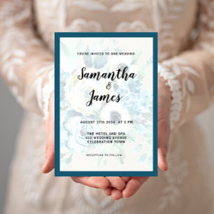 Aquarelle Bleu Floral Élégant Mariage Invitation