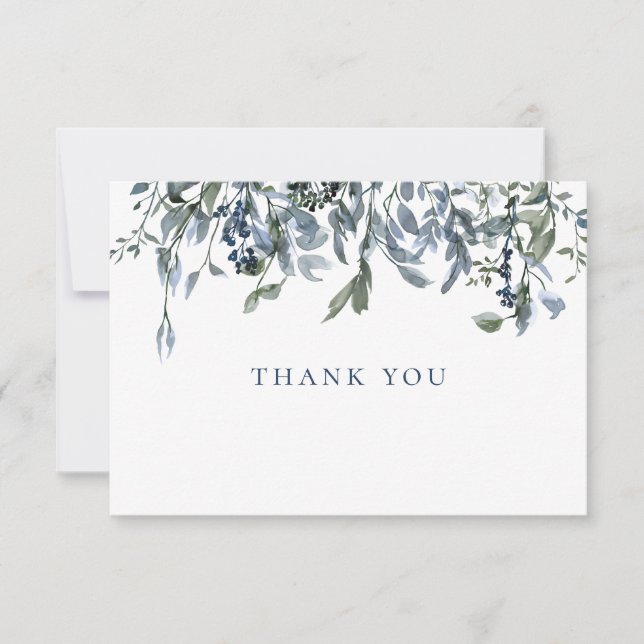 Aquarelle bleu Floral Merci Carte Note (Devant)