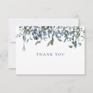 Aquarelle bleu Floral Merci Carte Note