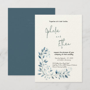 Aquarelle bleu foncé faire-part de mariage florale
